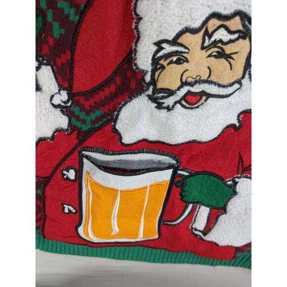 33Degrees Santa Beer Pocket Ugly Christmas Sweater Red Green Mens XL Funny - Picture 5 of 11